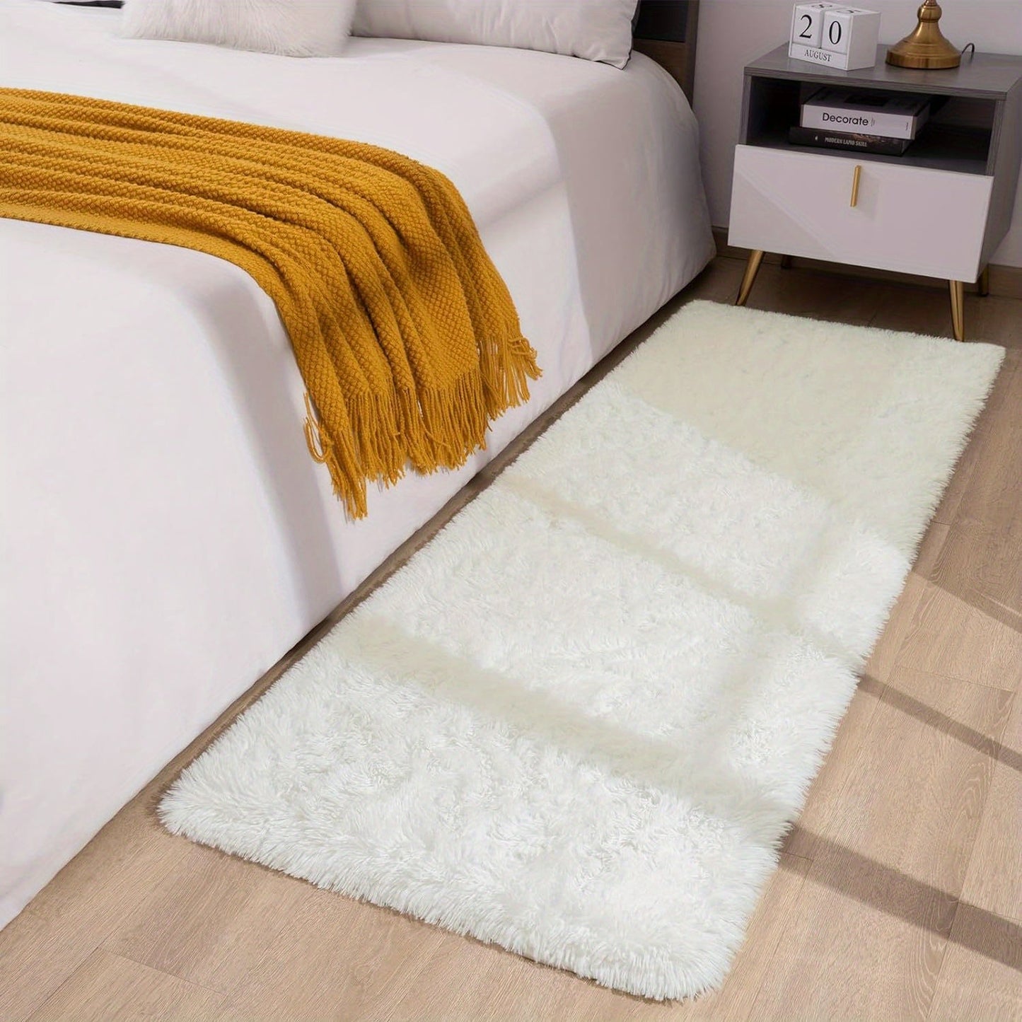 Soft and fluffy long plush silk fleece material carpet rug, featuring a Nordic style light luxury tie-dye design. This rectangle floor carpet has a non-slip bottom and is soft and comfortable with a non-shedding shaggy texture. It is stylish, machine