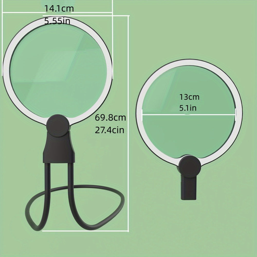 USB rechargeable LED magnifying glass with adjustable brightness and long-lasting 10,000mAh battery, great for reading, sewing, and crafts, specially designed for seniors.