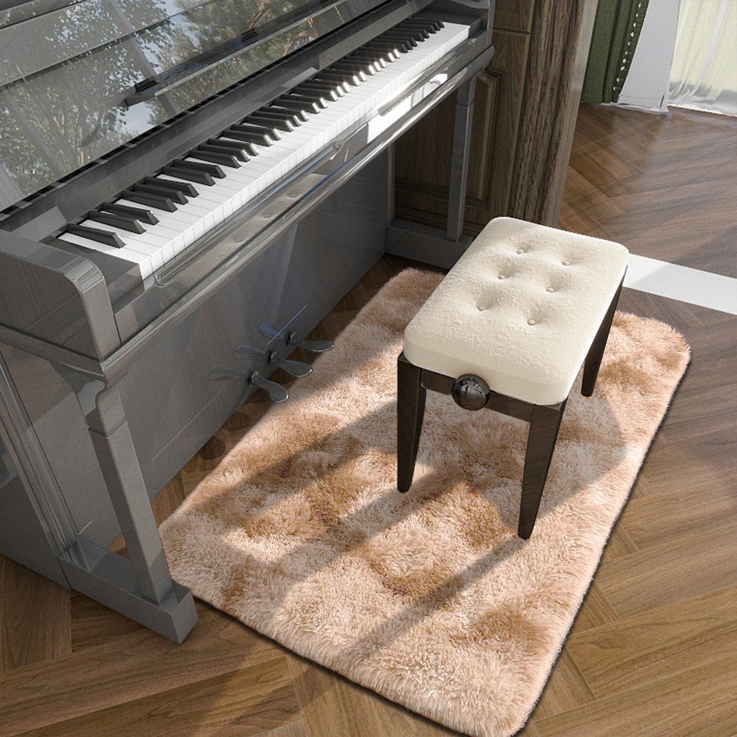 Soft and luxurious long plush silk fleece rectangular carpet rug, featuring a Nordic style design with a tie-dye gradient color scheme. The non-slip bottom ensures safety, while the soft and comfortable shaggy carpet is non-shedding. This stylish machine