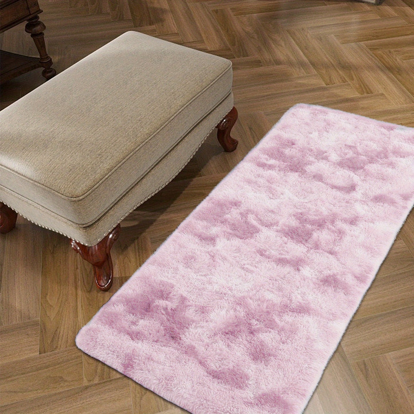 Soft and luxurious long plush silk fleece rectangular carpet rug, featuring a Nordic style design with a tie-dye gradient color scheme. The non-slip bottom ensures safety, while the soft and comfortable shaggy carpet is non-shedding. This stylish machine