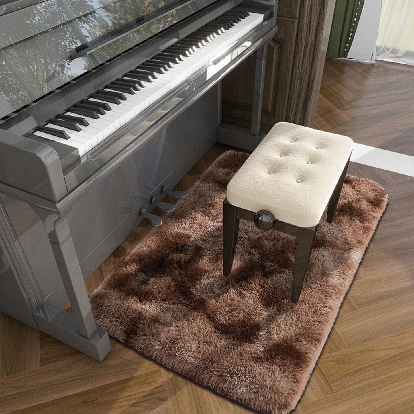 Soft and luxurious long plush silk fleece rectangular carpet rug, featuring a Nordic style design with a tie-dye gradient color scheme. The non-slip bottom ensures safety, while the soft and comfortable shaggy carpet is non-shedding. This stylish machine