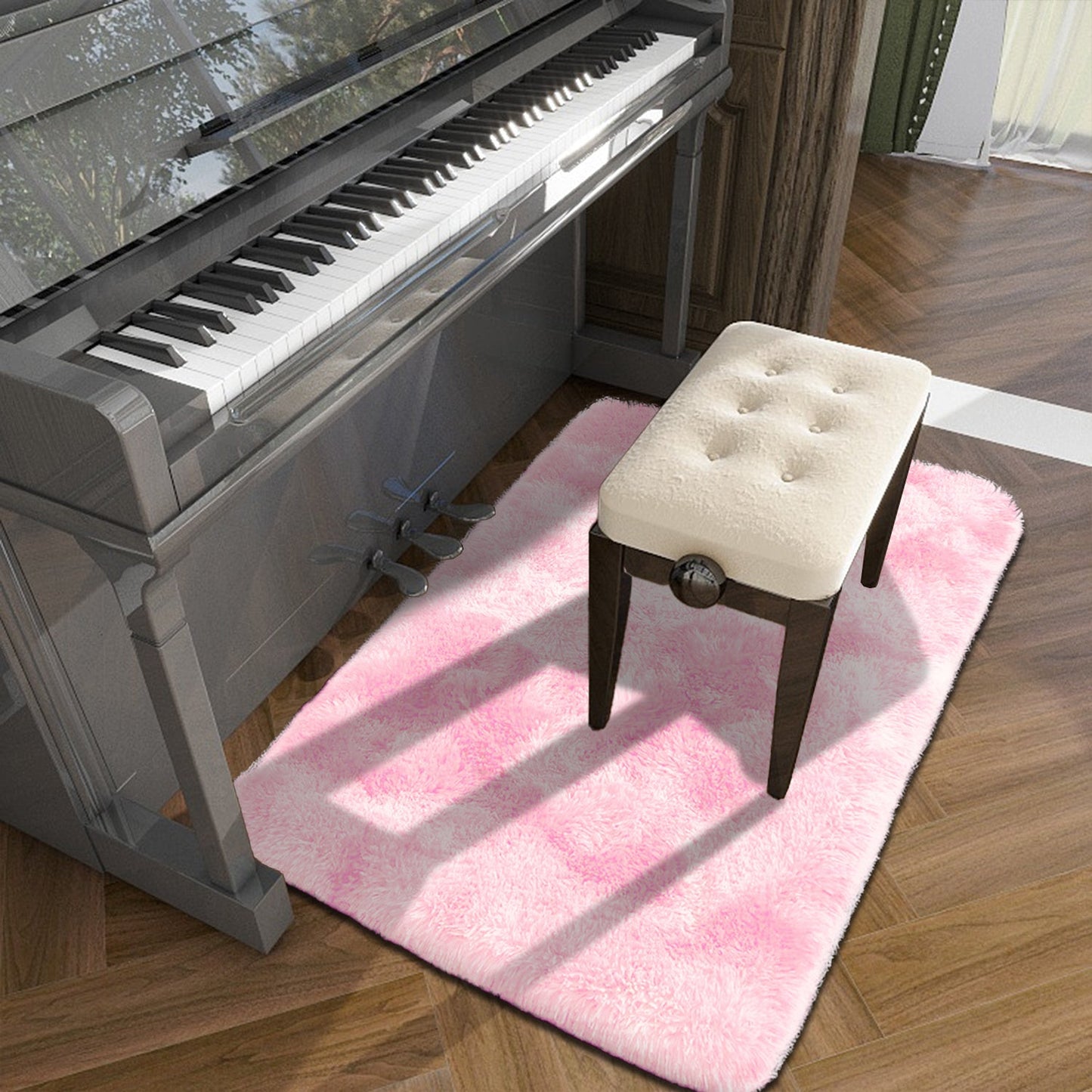 Soft and luxurious long plush silk fleece rectangular carpet rug, featuring a Nordic style design with a tie-dye gradient color scheme. The non-slip bottom ensures safety, while the soft and comfortable shaggy carpet is non-shedding. This stylish machine