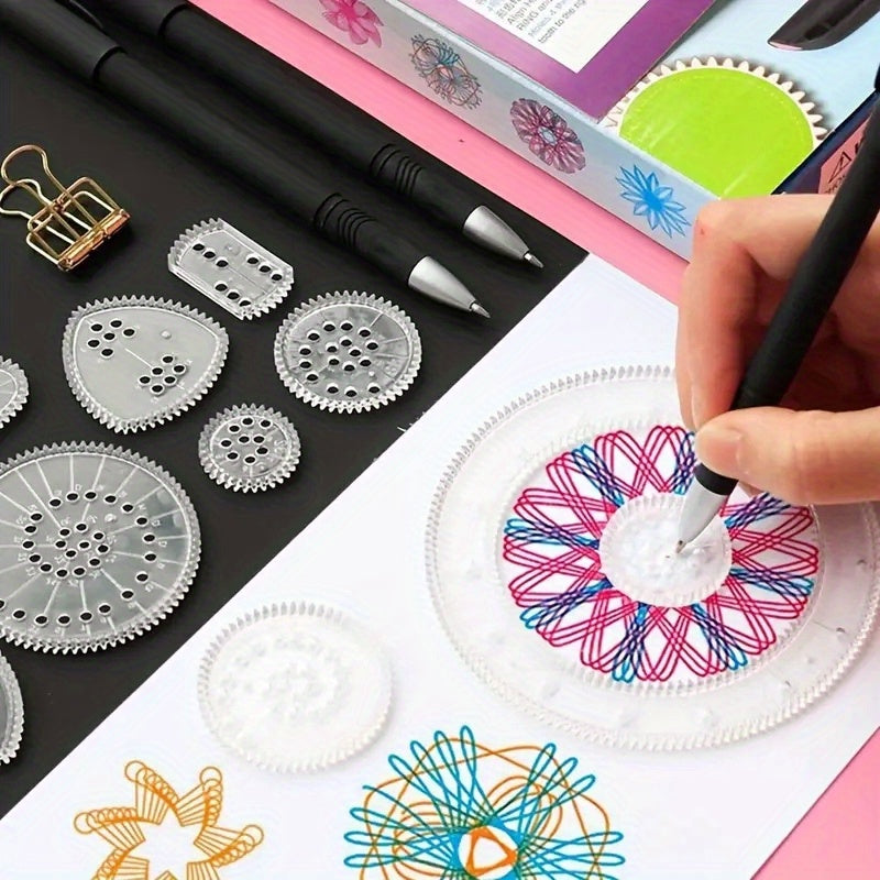 22pc Professional Ruler Set for creating spiral diagrams with transparent magic templates.