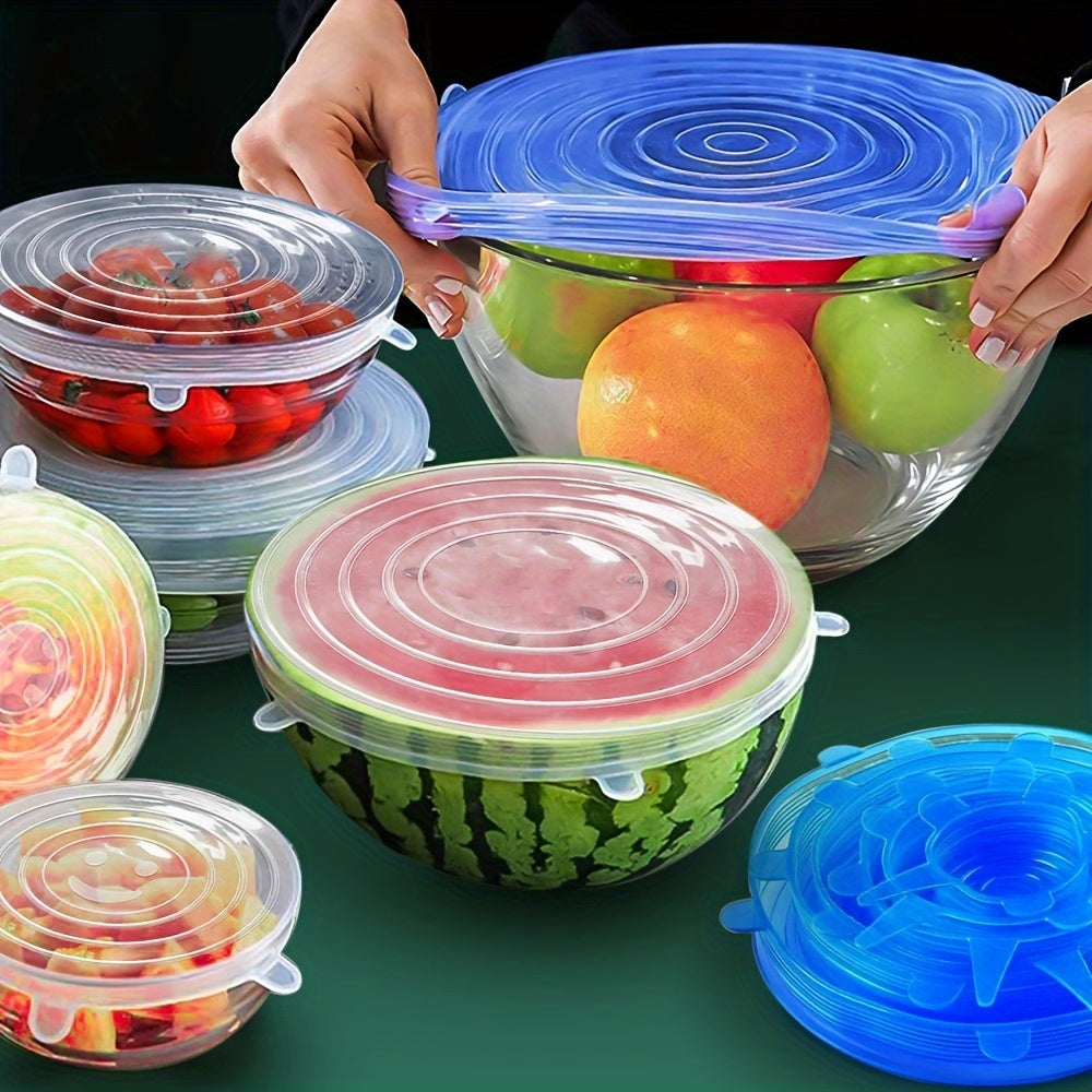 Silicone Stretch Lids Set of 6 - Reusable and Durable Food Storage Covers for Bowls, Dishwasher and Refrigerator Safe, Ideal Kitchen Supplies