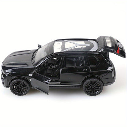 Stylish black alloy car model with opening doors and pull-back action - perfect gift for car enthusiasts and home decor. No batteries required.