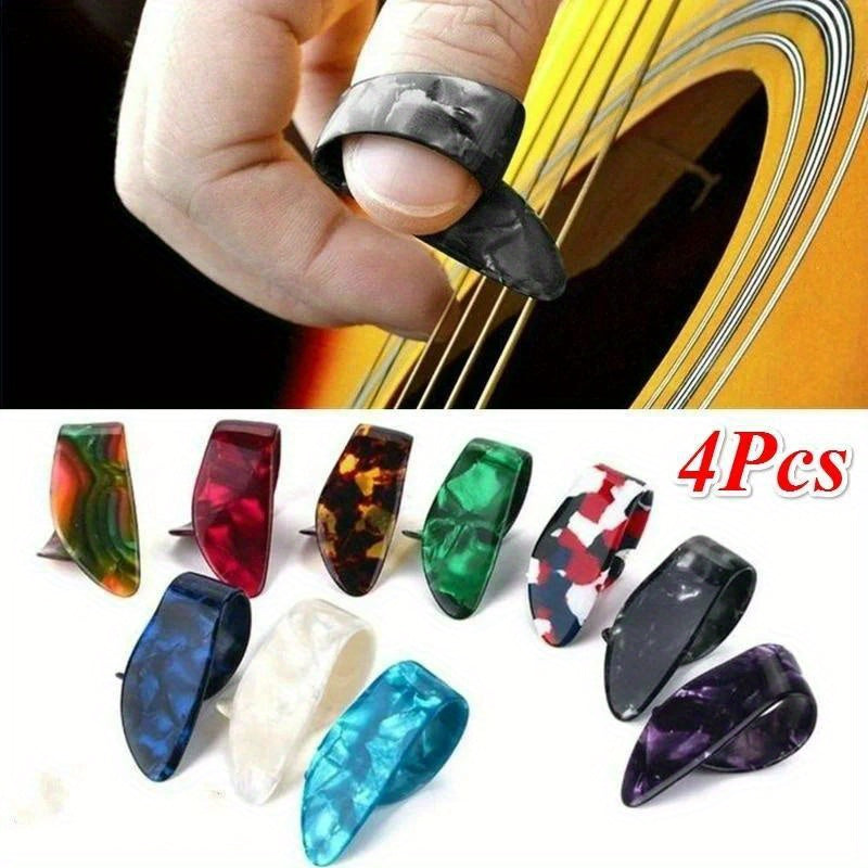 Set of 4 Guitar Picks (1 Thumb + 3 Finger) with Sheath for Acoustic Electric Guitar