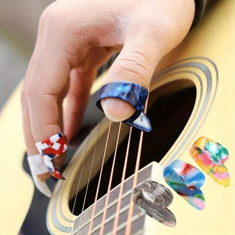 Set of 4 Guitar Picks (1 Thumb + 3 Finger) with Sheath for Acoustic Electric Guitar