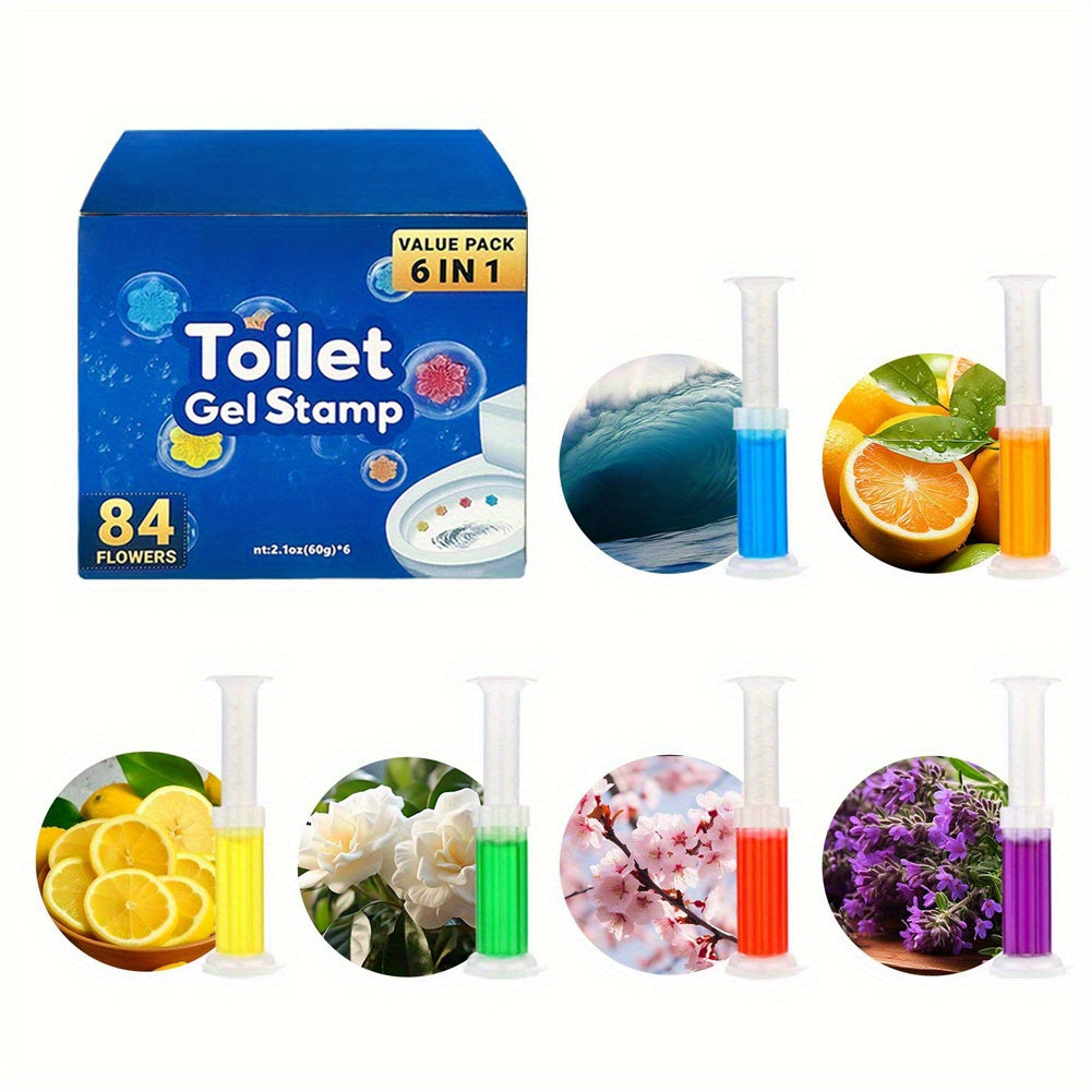 6pcs/84 Count Toilet Bowl Cleaner Gel Stamps with Fresh Flower Scent, Stops Limescale and Stains, Air Freshening, Deodorizing Clean