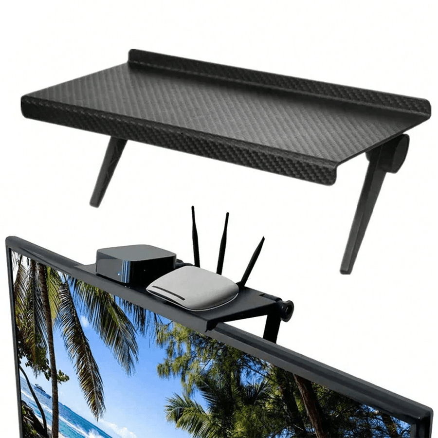 Adjustable computer monitor storage rack with a 5KG weight capacity, folds for easy storage.