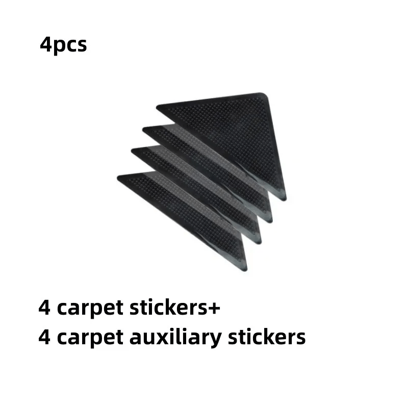 Triangle-shaped Rug Gripper Set of 4/8 Pieces - Washable, Anti-slip, Reusable Rubber Mats with Non-slip Patch Tape for Securing Tile Floors, Carpets, and Corners