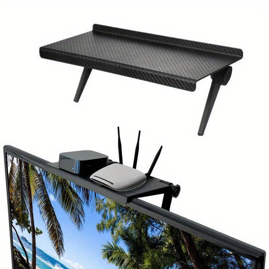 Top Shelf TV and Computer Monitor Stand - Black, Adjustable and Versatile Design Made of Durable ABS Material, Non-Slip for Home Organization