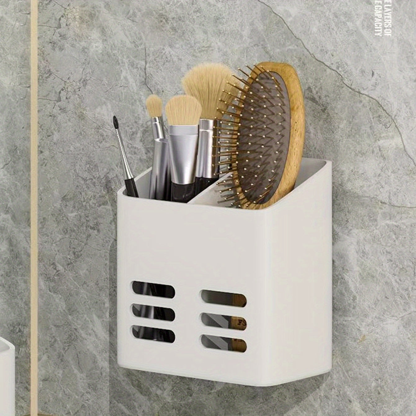 Wall-mounted storage rack made of plastic with drain basket, suitable for kitchen, bathroom, and living room. Ideal for organizing tableware, cutlery, makeup, pens, brushes, and razors.