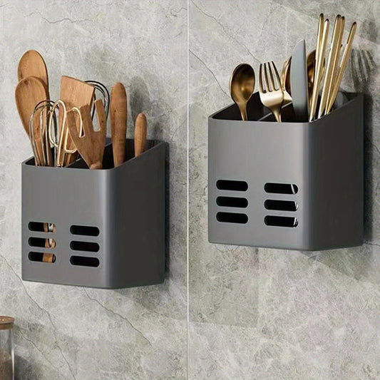 Wall-mounted storage rack made of plastic with drain basket, suitable for kitchen, bathroom, and living room. Ideal for organizing tableware, cutlery, makeup, pens, brushes, and razors.