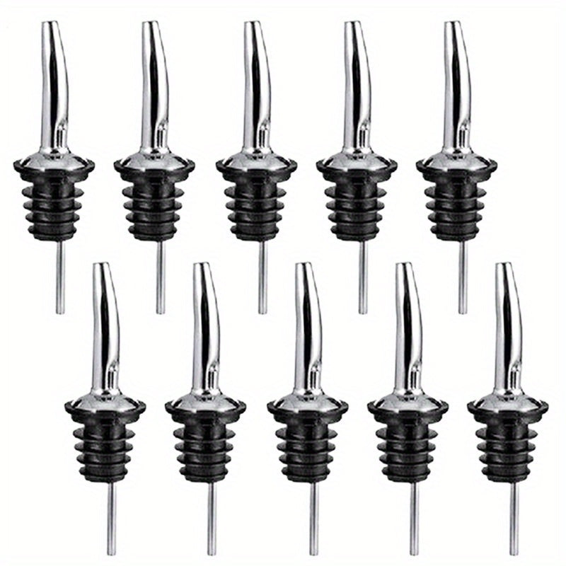 10pcs Durable Stainless Steel Liquor Pourers, Free Flow Spouts for Wine Bottles, Ideal for Bars, Parties, and Restaurants.