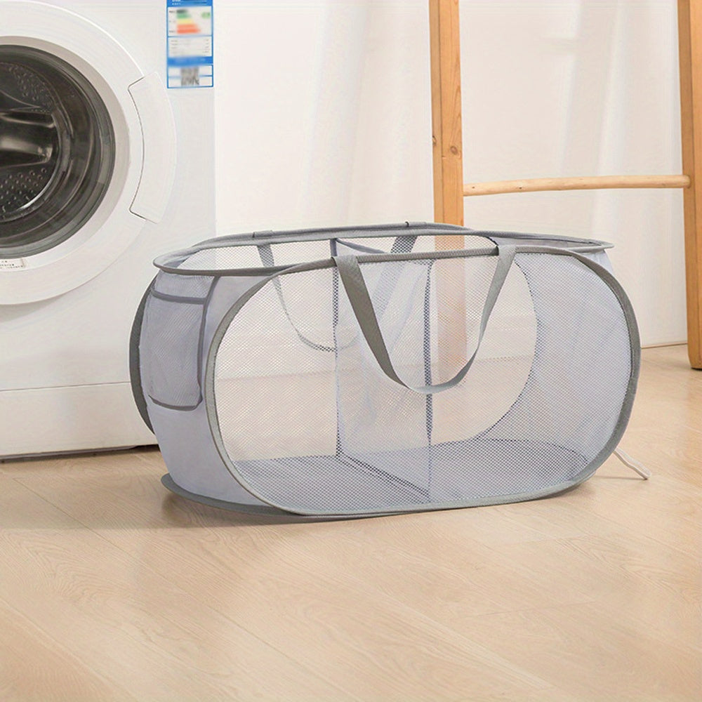 Breathable, sturdy, and foldable laundry basket with wide opening and side pocket. Space-saving design makes it a perfect Halloween or Christmas gift.