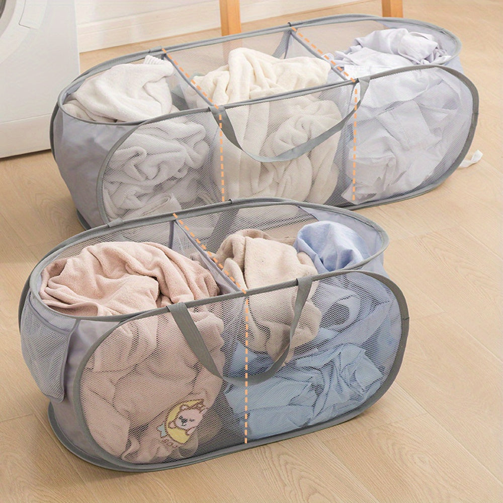 Breathable, sturdy, and foldable laundry basket with wide opening and side pocket. Space-saving design makes it a perfect Halloween or Christmas gift.