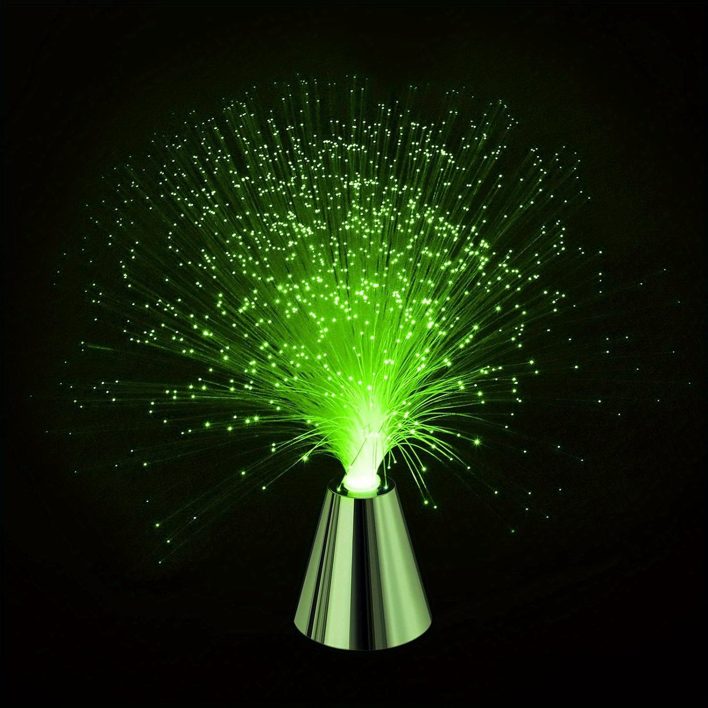 Fiber optic lamp with LED color changing, cone base, battery powered for calming mood lighting.