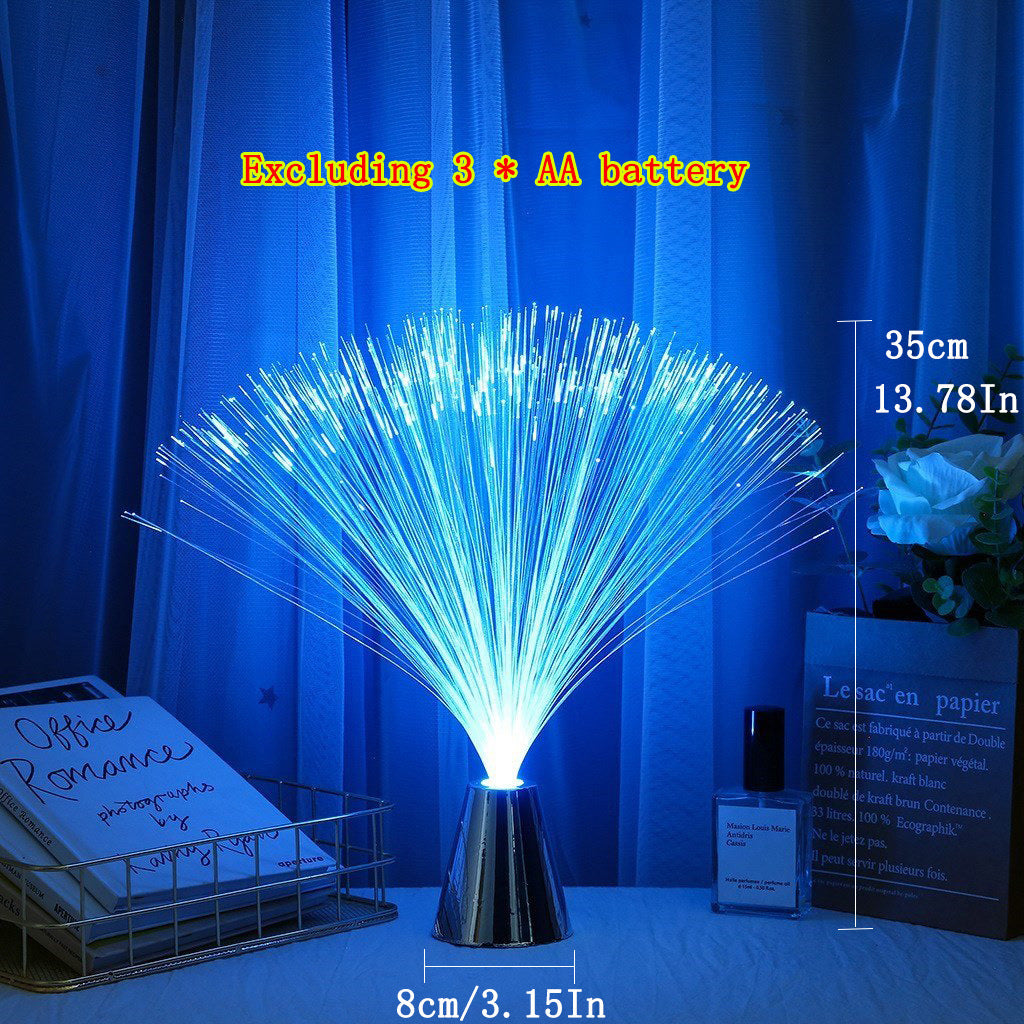 Fiber optic lamp with LED color changing, cone base, battery powered for calming mood lighting.