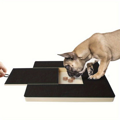 Wooden dog scratching board with claw grinding feature, no battery required, durable for claw health and playtime.