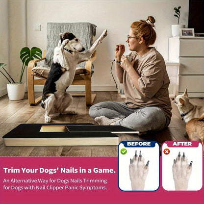 Wooden dog scratching board with claw grinding feature, no battery required, durable for claw health and playtime.