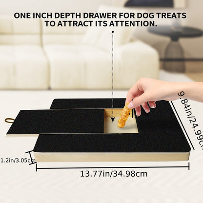 Wooden dog scratching board with claw grinding feature, no battery required, durable for claw health and playtime.