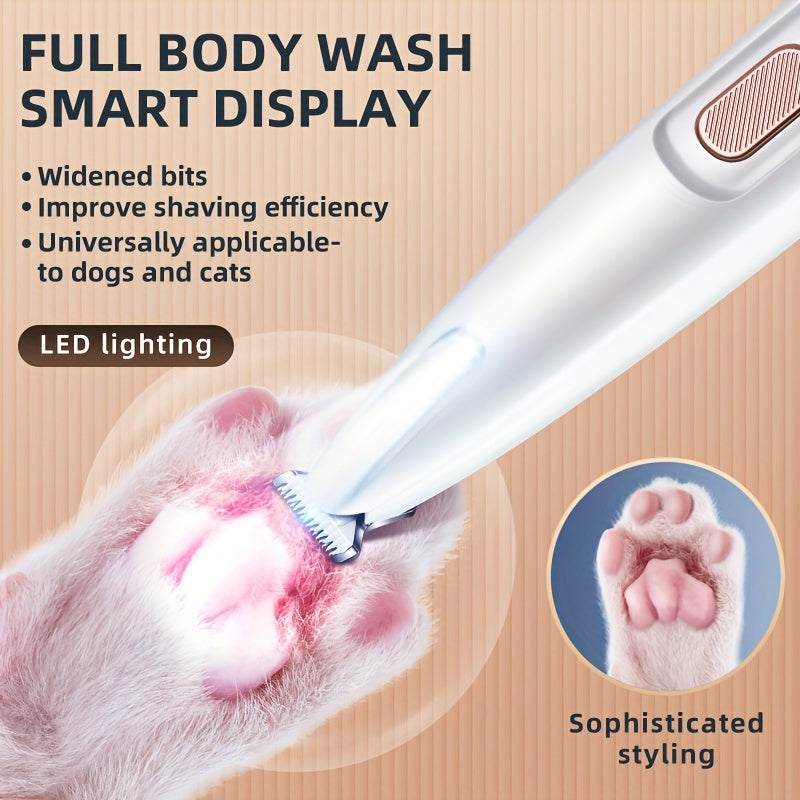 IPX5 Pet Hair Remover for Cats & Dogs - USB Rechargeable Electric Trimmer with Smart Display and Quiet Operation. Features Wide-Bit Shaving Head, Foot Design, and Auxiliary Lighting. Ideal