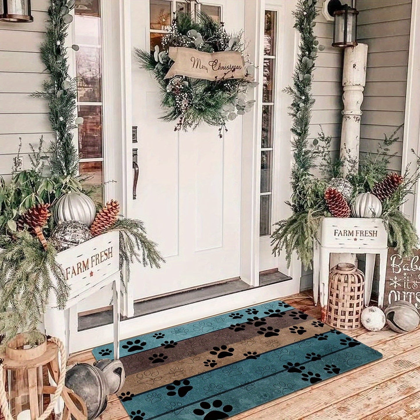 Introducing "Whisker Welcome", a playful animal paw print welcome mat designed to greet you and your guests with a smile. This durable, non-slip rug is perfect for any space in your home - from the living room to the kitchen. Machine washable and highly