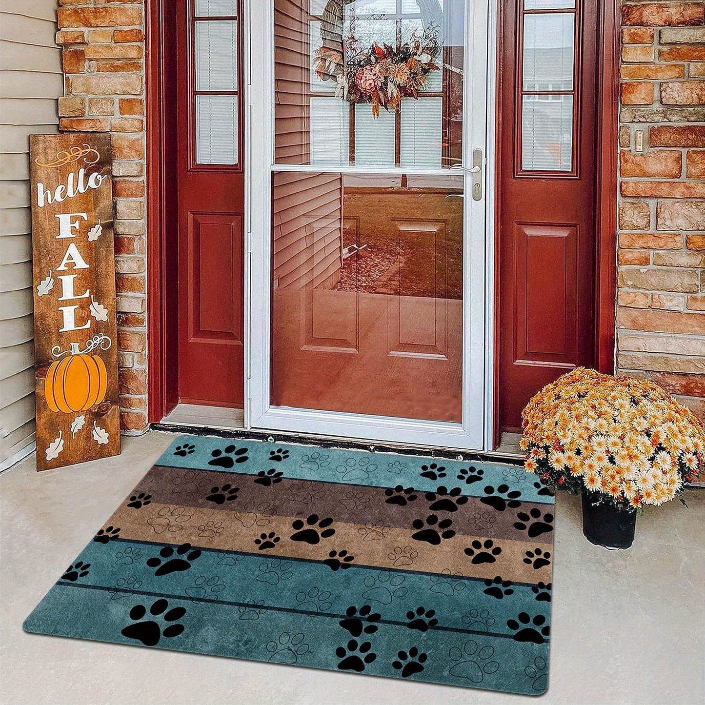 Introducing "Whisker Welcome", a playful animal paw print welcome mat designed to greet you and your guests with a smile. This durable, non-slip rug is perfect for any space in your home - from the living room to the kitchen. Machine washable and highly