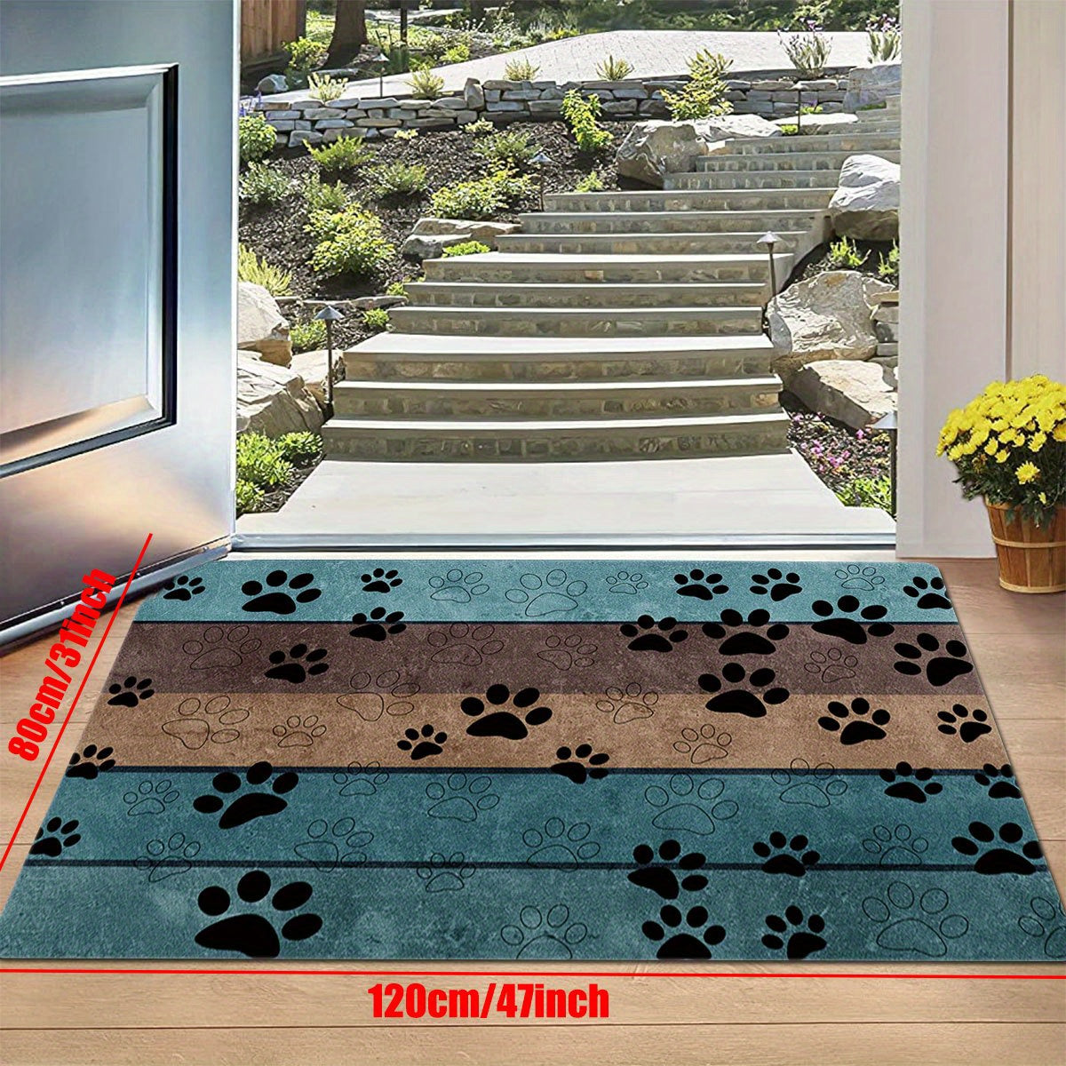 Introducing "Whisker Welcome", a playful animal paw print welcome mat designed to greet you and your guests with a smile. This durable, non-slip rug is perfect for any space in your home - from the living room to the kitchen. Machine washable and highly