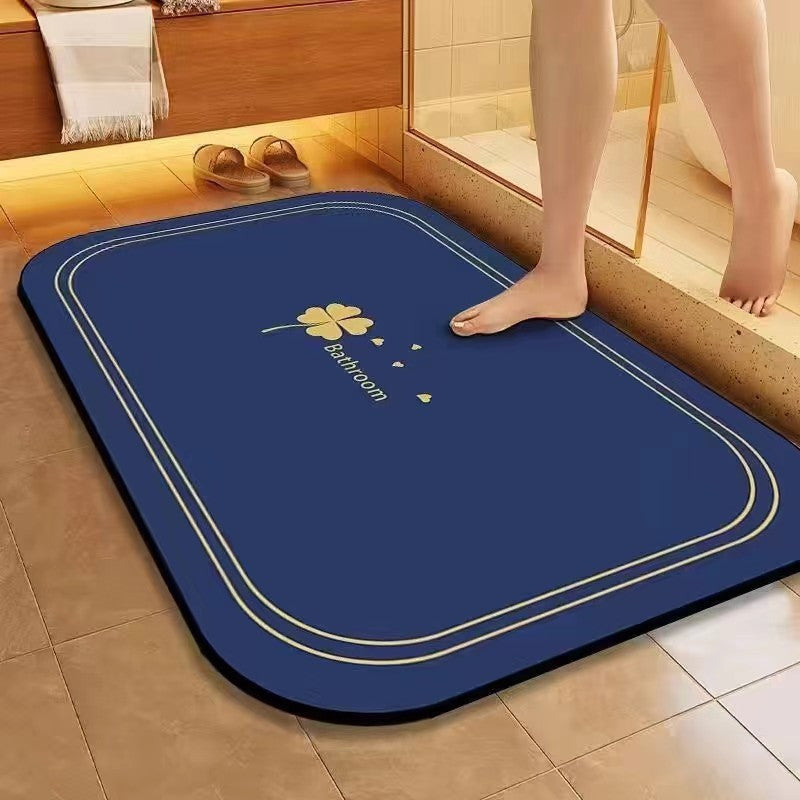 1 Piece Elegant Black and Golden Diatomaceous Bathroom Mat with "Lazy Dream" Design - Super Absorbent, Fast-Drying, Non-Slip and Hand Washable - Versatile Bathroom Decor Addition, Rug Alternative