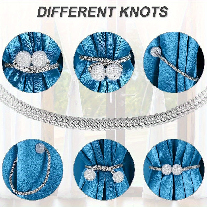 This set includes 4 magnetic curtain tiebacks adorned with artificial pearl balls for elegant home decor. These curtains holdbacks are perfect for adding a touch of style to your bedroom or living room.