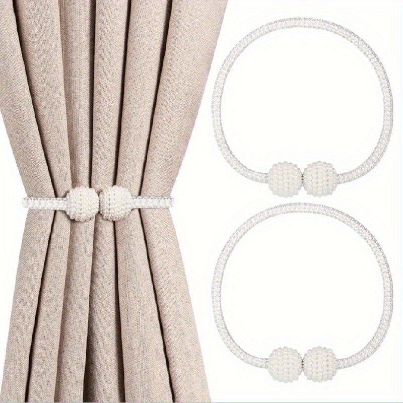 Set of 2 Modern Pearl Curtain Tiebacks, Elegant Artificial Pearl Drapery Holdbacks for Enhancing Bedroom and Living Room Decor