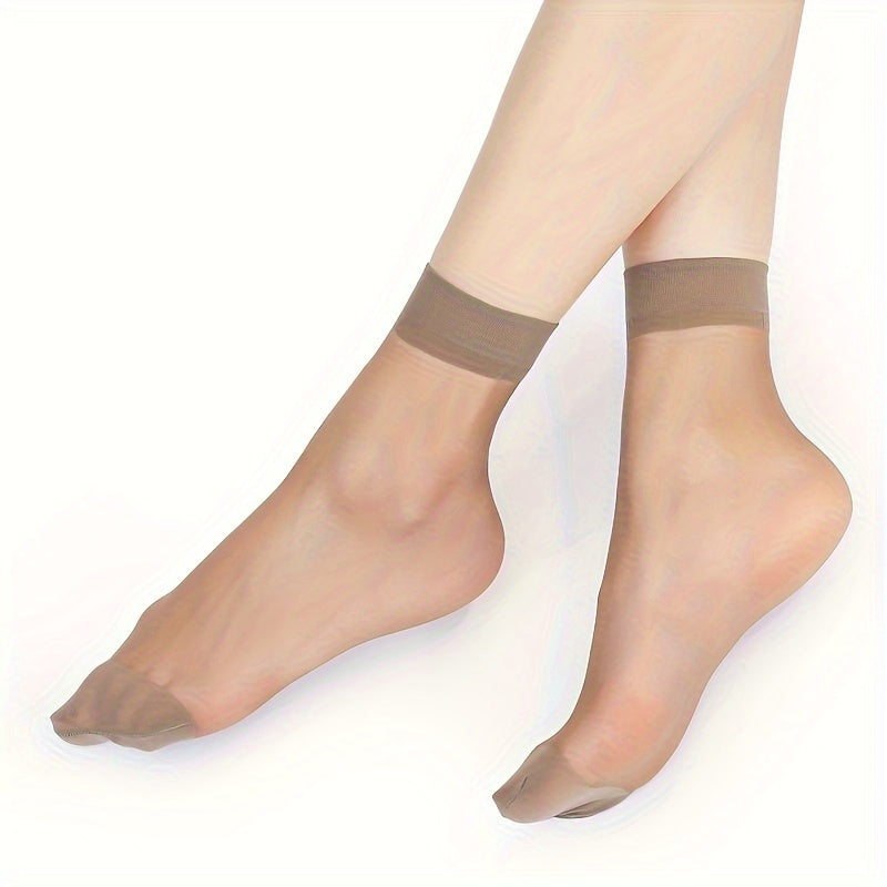 10 pairs of solid nylon short socks for women that are soft, lightweight, and elastic.