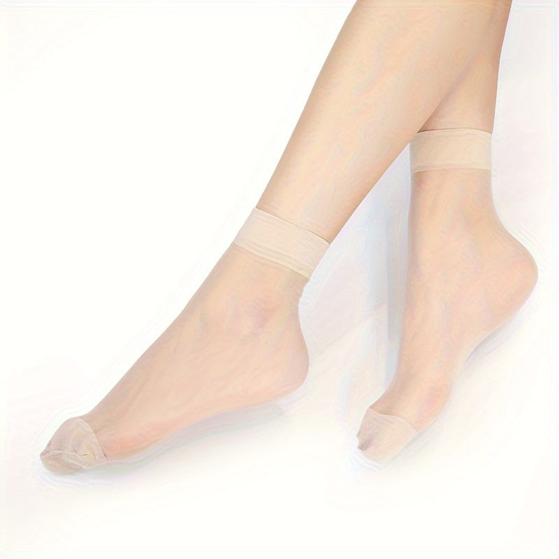 10 pairs of solid nylon short socks for women that are soft, lightweight, and elastic.