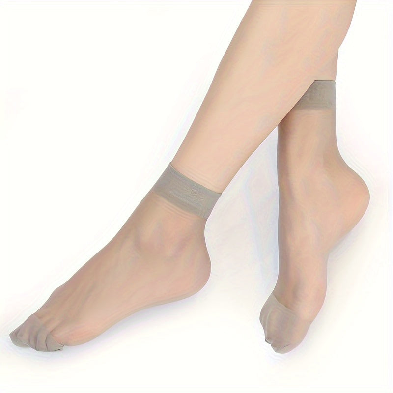 10 pairs of solid nylon short socks for women that are soft, lightweight, and elastic.