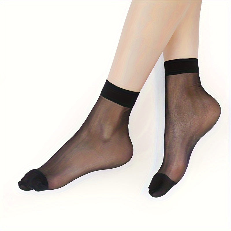 10 pairs of solid nylon short socks for women that are soft, lightweight, and elastic.