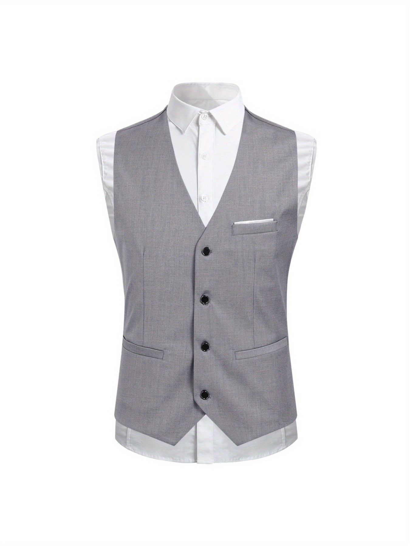 Men's single buttoned jacket and three-piece suit in a solid color.