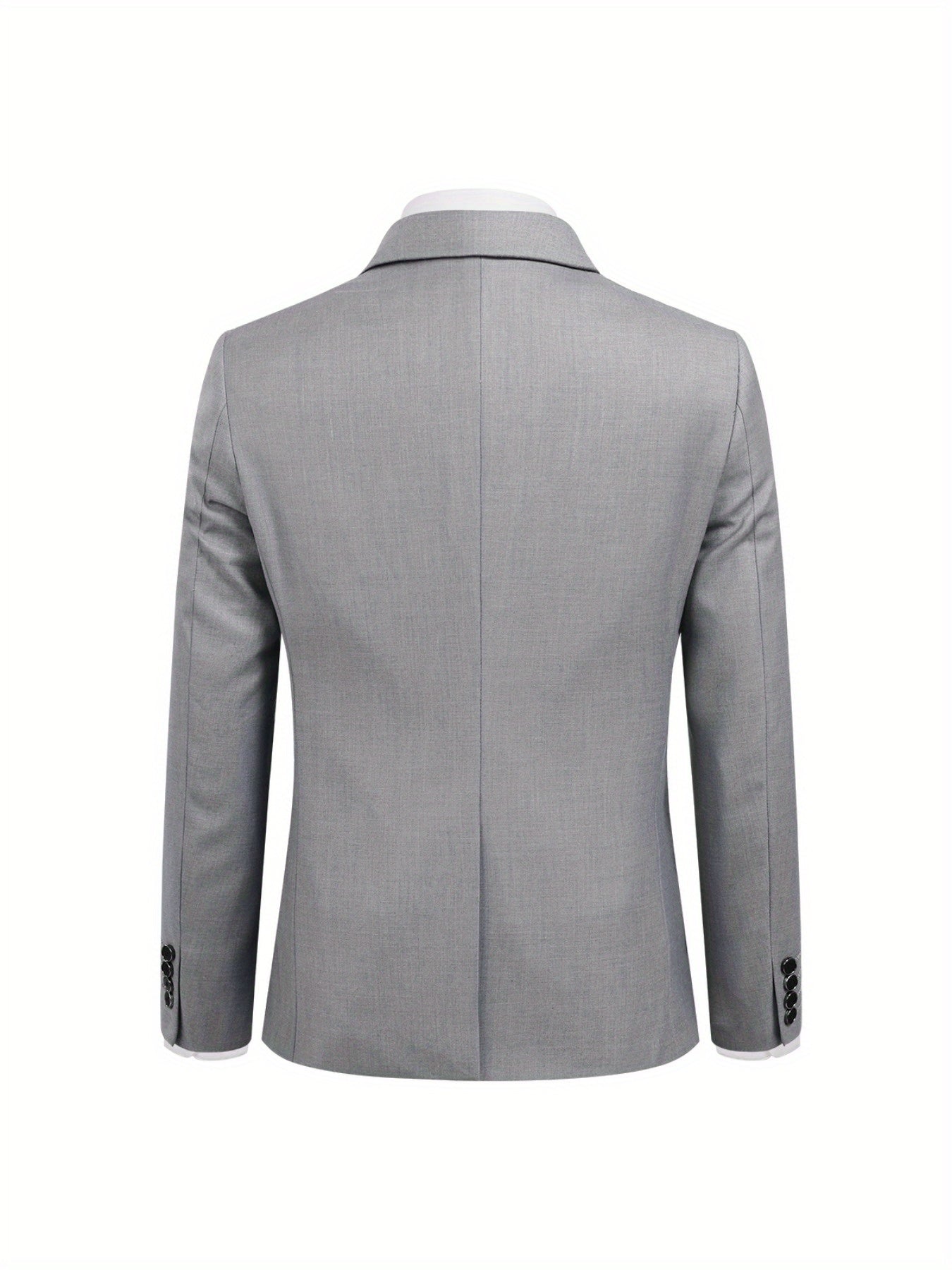 Men's single buttoned jacket and three-piece suit in a solid color.