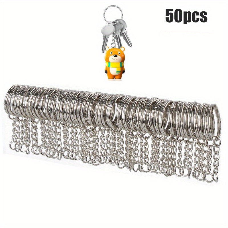 Set of 50 Alloy Key Rings Keychain with Link Chain for Crafting Keychains