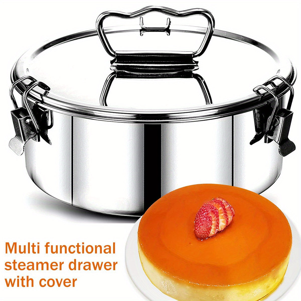 Stainless Steel Flan Mold with Lid, Handle, and 1.5QT Capacity - Portable Round Cake Baking Mold for Chocolate Cake, Cupcake, Pudding, and More