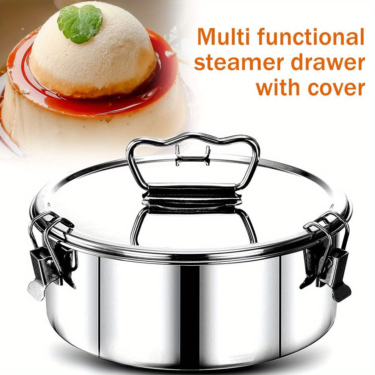 Stainless Steel Flan Mold with Lid, Handle, and 1.5QT Capacity - Portable Round Cake Baking Mold for Chocolate Cake, Cupcake, Pudding, and More