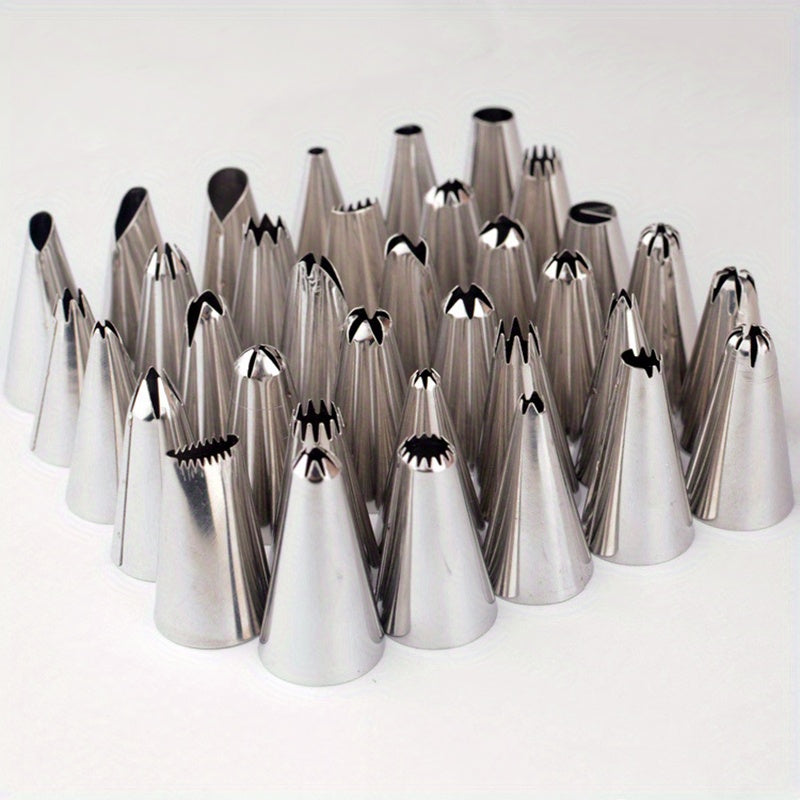 Set of 10 Stainless Steel Icing Nozzles for Cake Decorating, Includes Cream Cake Piping Tips, Perfect for Desserts, Biscuits, and Cupcakes. Essential Kitchen Accessories and Baking Tools for DIY Cake Decorating.