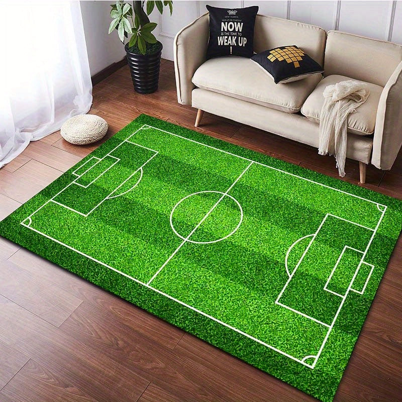 Non-slip Floor Mat with Football Court Pattern, Perfect for Bedroom, Living Room, Bathroom, Office, or Home Decor