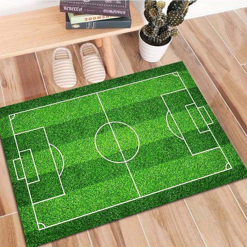 Non-slip Floor Mat with Football Court Pattern, Perfect for Bedroom, Living Room, Bathroom, Office, or Home Decor