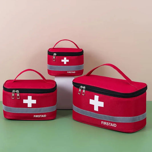 Travel medicine and medication storage bag with portable first aid kit.