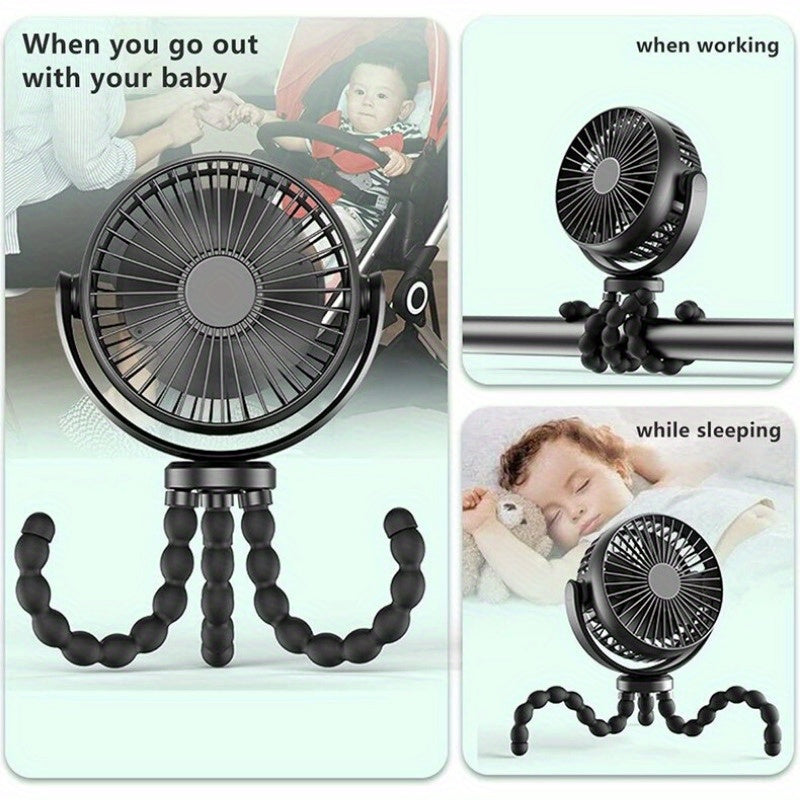 Small, portable octopus fan - Rechargeable via USB, operates quietly, perfect for handheld or desktop use. Includes built-in power bank for outdoor convenience.