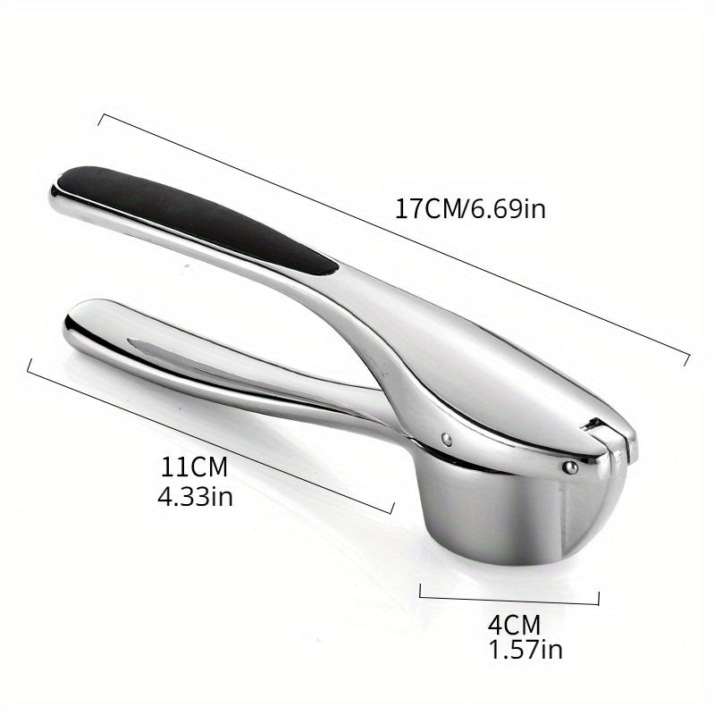 A multifunctional stainless steel garlic press that can be used as a garlic mincer, crusher, chopper, squeezer, masher, and more. Washable and great for use in the kitchen, this gadget is a must-have for any cooking enthusiast.