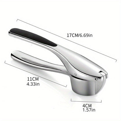 A multifunctional stainless steel garlic press that can be used as a garlic mincer, crusher, chopper, squeezer, masher, and more. Washable and great for use in the kitchen, this gadget is a must-have for any cooking enthusiast.