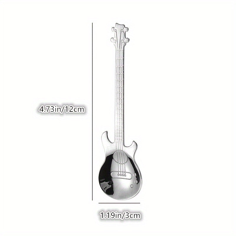 Stainless Steel Guitar-Shaped Spoon - Sturdy, Rust-Resistant, and Versatile for Coffee, Tea, Desserts, and Ice Cream - Unique Addition to Your Kitchen, Great for Musicians and Food Lovers - Ideal Gift Option