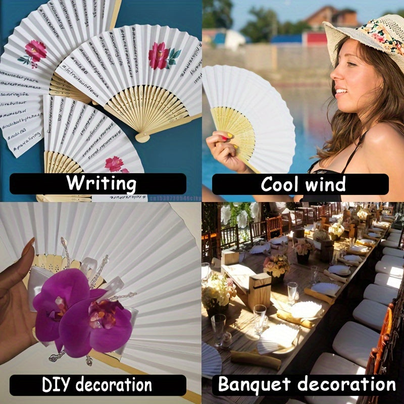 Vintage Handheld Fan Party Supplies - Pack of 10 Foldable Paper Fans